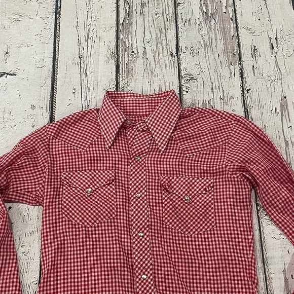 Vintage Red and White Western Pearl Snap Rockabilly Button Down Shirt - Picture 2 of 5